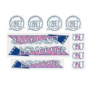 1986 GT BMX PRO Performer - pink and blue on clear - decal set