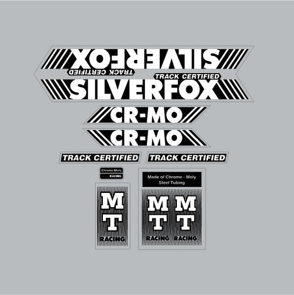 MT Racing - SILVERFOX Cromo Black & White on clear decal set