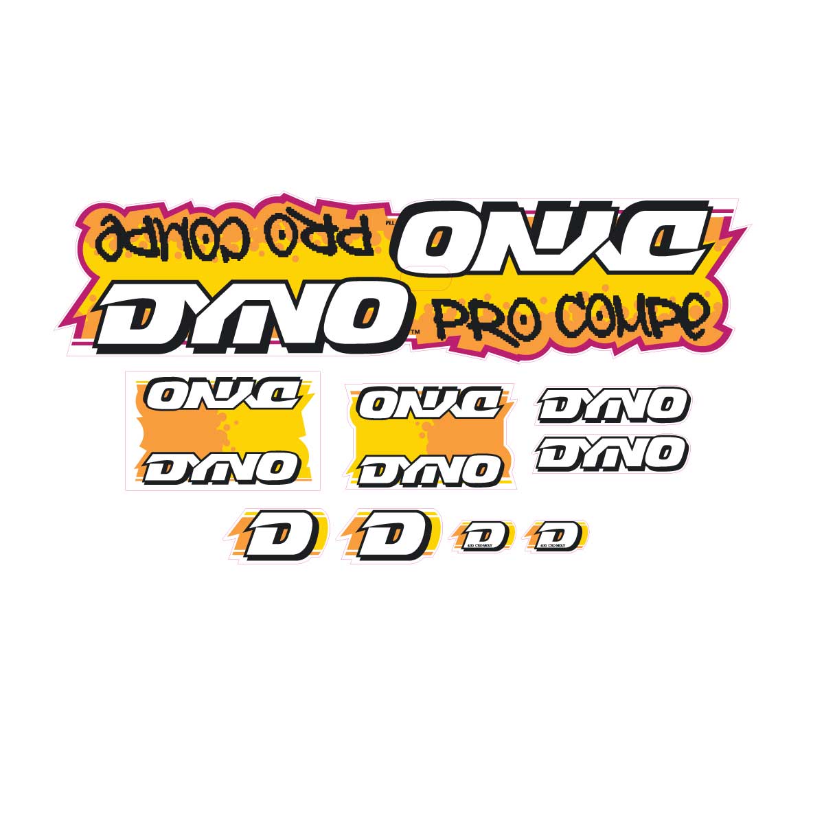 1988 DYNO PRO COMPE Orange yellow on clear decal set BMX Products USA