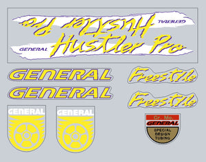 General - Hustler Pro Freesyle Fluro Yellow  Purple on clear decal set