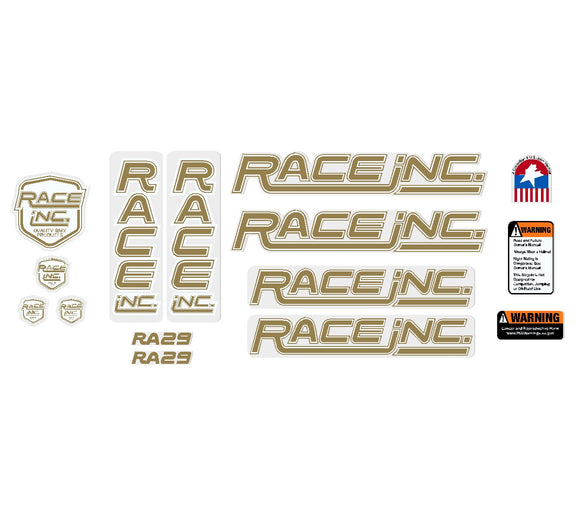 Race Inc RA29 decal set - new school - gold on clear