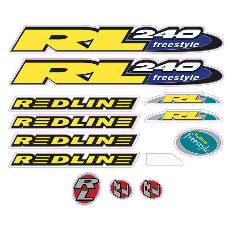 1995 Redline RL240 for chrome frame Decal set BMX Products USA