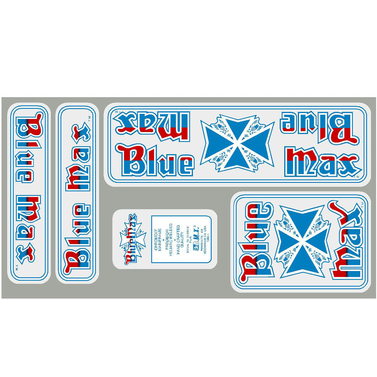 1986 Blue Max Decal set on clear BMX Products USA